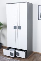 Chambre des jeunes - armoire à portes battantes / armoire Elias 01, couleur : blanc / gris - Dimensions : 187 x 80 x 52 cm (h x l x p)