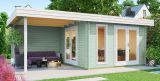 Abri de jardin G285 Vert glacier avec plancher - 44 mm Maison en madriers, surface au sol : 22,75 m², Toit plat