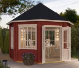 Abri de jardin G67 Rouge suédois avec plancher - 44 mm Maison en madriers, surface au sol : 9,50 m², Toit en toile