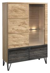 Vitrine Benkovac 07, couleur : Chêne / Noir, massif partiel - Dimensions : 140 x 94 x 40 cm (H x L x P)