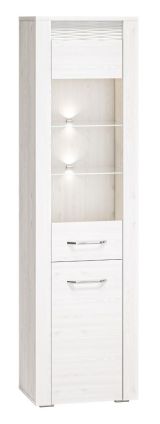 Vitrine Ullerslev 03, Couleur : Pin blanc - Dimensions : 200 x 55 x 40 cm (H x L x P), avec 2 portes et 5 compartiments