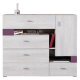 Chambre d'adolescents - Commode "Emilien" 10, pin blanchi / violet - Dimensions : 100 x 120 x 40 cm (H x L x P)