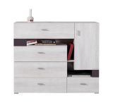 Chambre d'adolescents - Commode "Emilien" 10, pin blanchi / gris foncé - Dimensions : 100 x 120 x 40 cm (H x L x P)