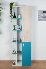 Chambre d'adolescents - Armoire Aalst 19, couleur : chêne / blanc / bleu - Dimensions : 190 x 60 x 40 cm (H x L x P)