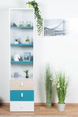 Chambre d'adolescents - Armoire Aalst 20, couleur : chêne / blanc / bleu - Dimensions : 190 x 45 x 40 cm (H x L x P)