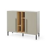 Commode moderne Authie 07, vert menthe / chêne foncé, 90 x 110 x 40 cm, avec 8 compartiments, chants ABS, montage simple et rapide