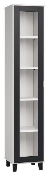 Vitrine Vacas 09, couleur : blanc / noir - Dimensions : 195 x 39 x 40 cm (h x l x p)