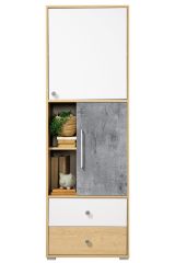 Chambre de jeunes - Armoire Modave 03, Couleur : Chêne / Blanc / Gris - Dimensions : 182 x 60 x 40 cm (H x L x P)