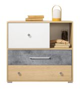 Chambre de jeunes - Commode Modave 06, Couleur : Chêne / Blanc / Gris - Dimensions : 82 x 90 x 40 cm (H x L x P)