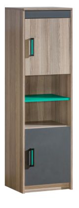 Chambre d'adolescents - Commode Marcel 04, couleur : frêne turquoise / gris / marron - Dimensions : 144 x 42 x 39 cm (h x l x p)