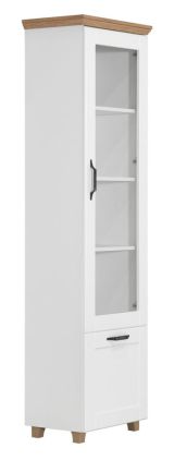 Vitrine Cuenca 01, Couleur : Chêne / Blanc - Dimensions : 209 x 60 x 39 cm (H x L x P)