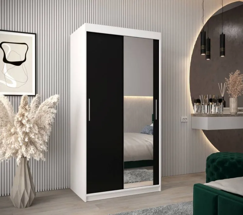 100 cm de large Armoire avec 5 casiers et 2 portes | Couleur : Blanc / Noir Abbildung