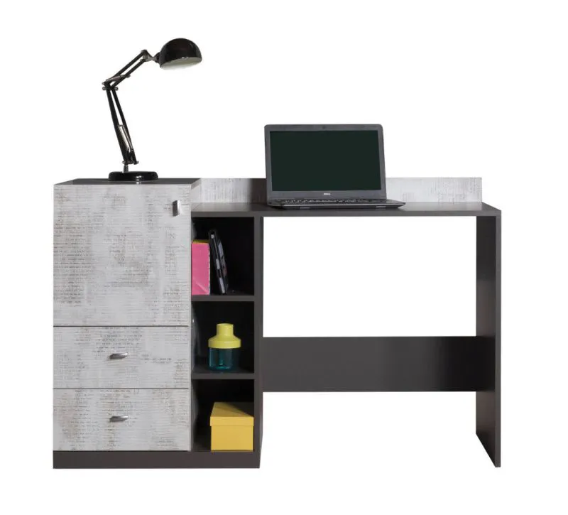 Bureau de la chambre des jeunes Ohey 09, couleur : gris foncé / gris clair - Dimensions : 84 x 130 x 55 cm (H x L x P)