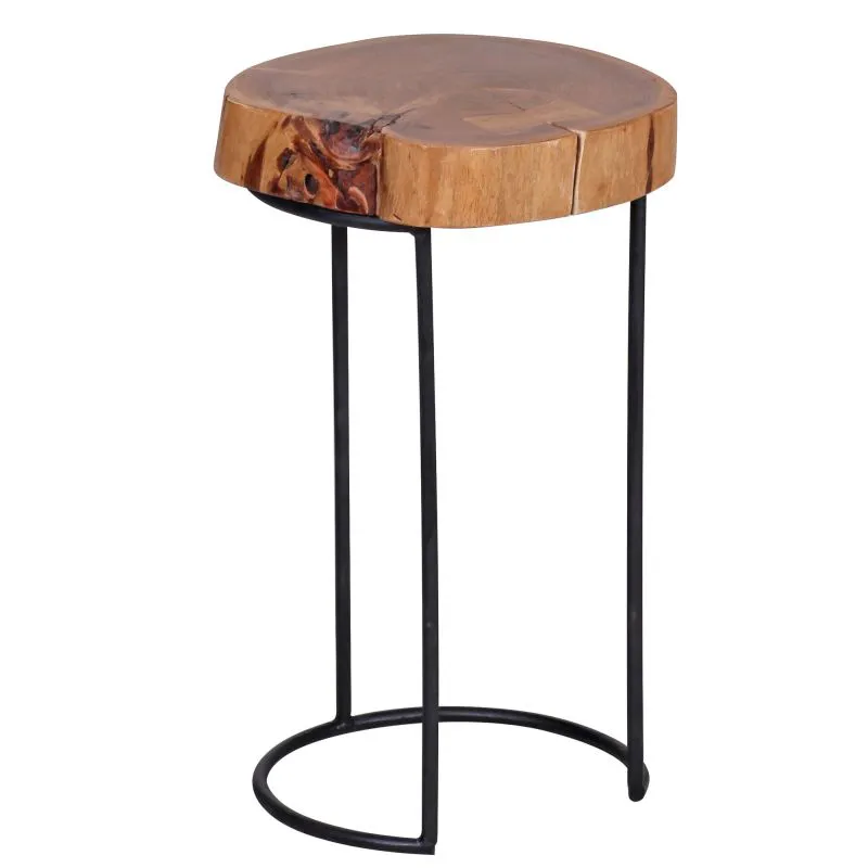 Table d'appoint faite main en bois massif d'acacia, Couleur : Acacia / Noir - dimensions : 45 x 28 x 28 cm (h x l x p), plateau de table en forme de tronc d'arbre