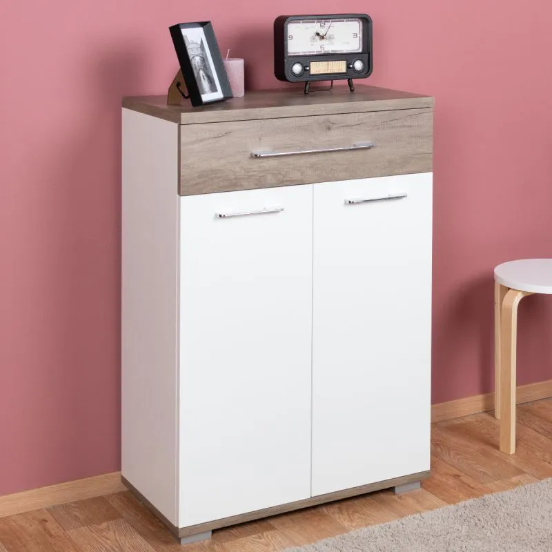 Armoire à chaussures Sagone 02, couleur : chêne brun foncé / blanc - Dimensions : 98 x 68 x 35 cm (h x l x p)