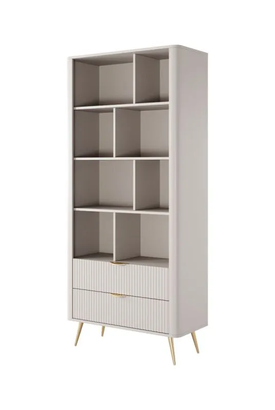 Bibliothèque simple avec suffisamment de compartiments Sloughia 01, Couleur : Beige, dimensions : 194 x 88 x 38 cm, avec protection des bords ABS, design moderne et simple