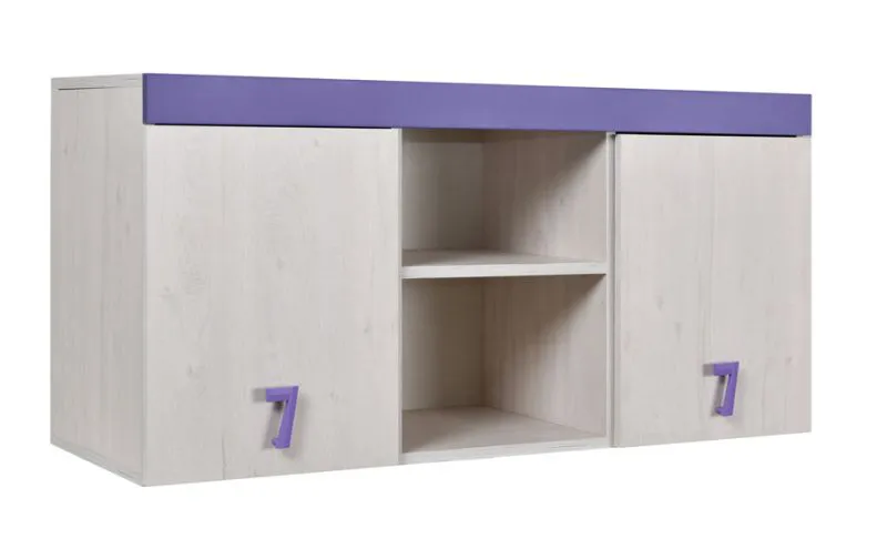 Chambre d'enfant - placard Luis 15, couleur : chêne blanc / violet - 58 x 120 x 42 cm (H x L x P)