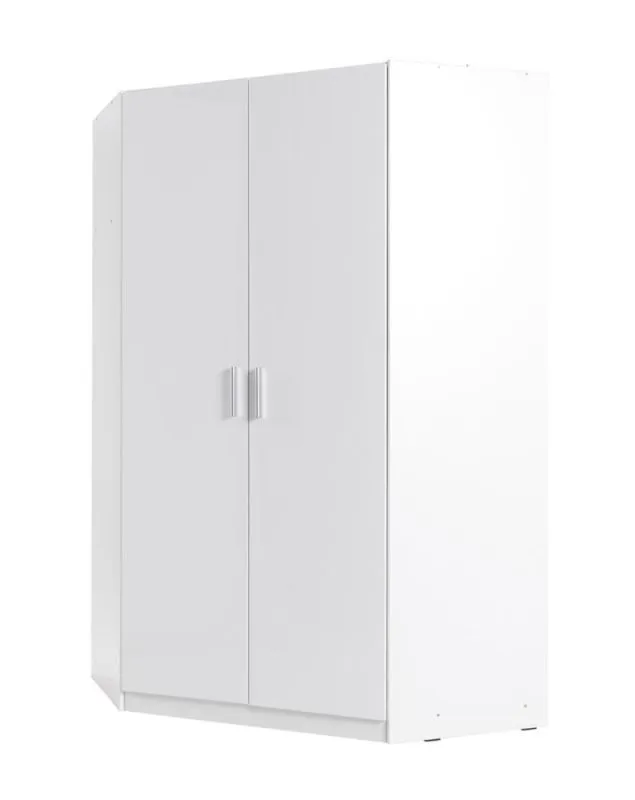 Armoire à portes battantes / Armoire d'angle Messini 06, Couleur : Blanc / Blanc brillant - Dimensions : 198 x 117 x 117 cm (H x L x P)