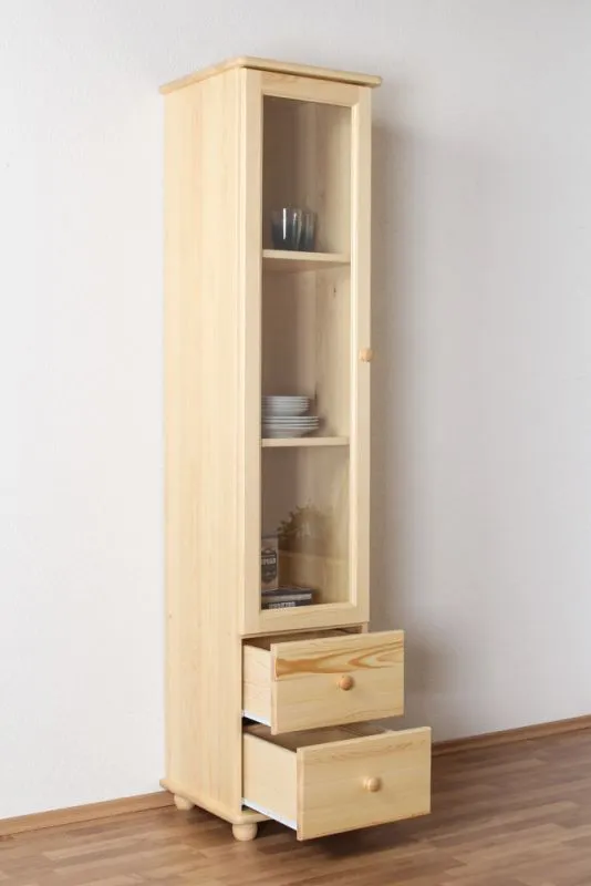 Vitrine en bois de pin massif naturel Junco 35 - Dimensions : 195 x 45 x 42 cm (H x L x P)