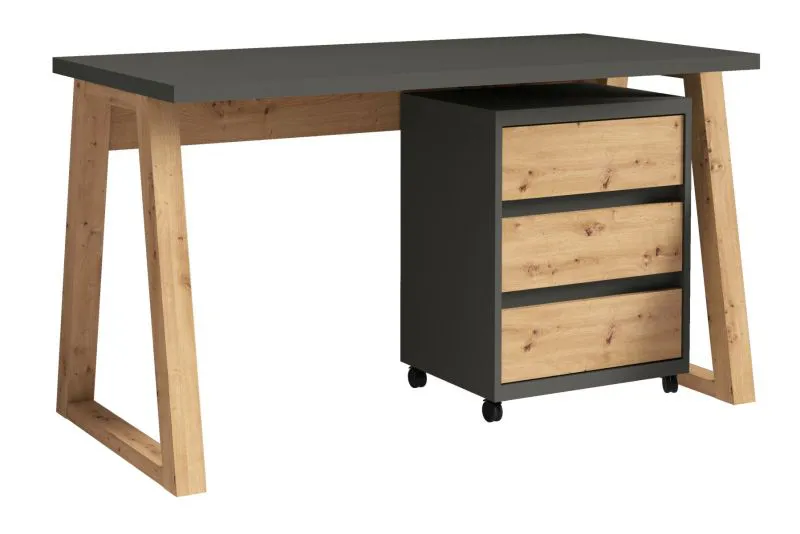 Bureau "Merosina" 06, Couleur : Chêne Artisan / Gris foncé - dimensions : 76 x 135 x 65 cm (h x l x p)