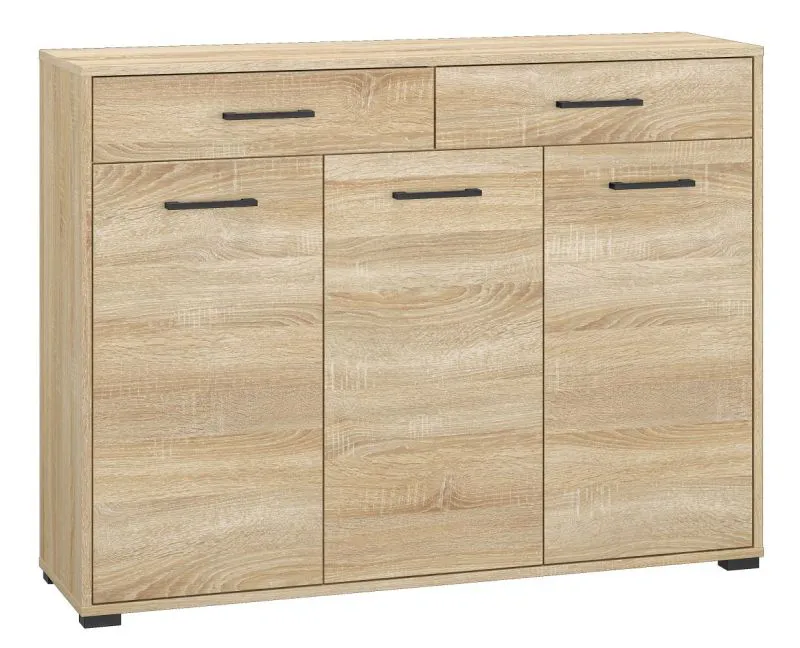 Commode Vacaville 11, Couleur : Chêne clair de Sonoma - dimensions : 90 x 120 x 34 cm (h x l x p), avec 3 portes, 2 tiroirs et 7 compartiments