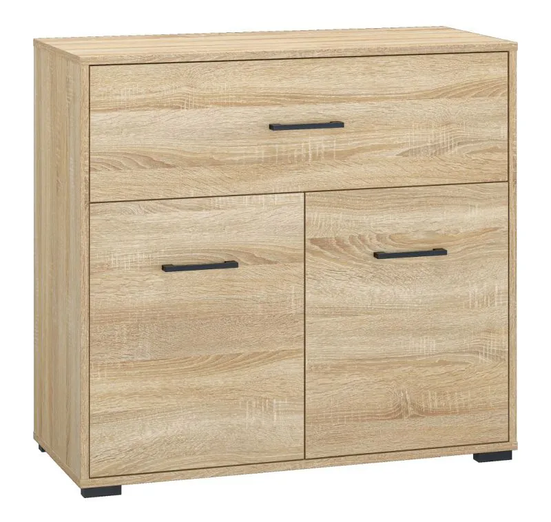 Commode Vacaville 23, Couleur : Chêne clair de Sonoma - Dimensions : 85 x 92 x 40 cm (h x l x p), avec 2 portes, 1 tiroir et 2 compartiments