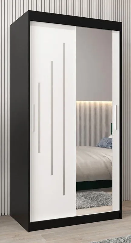 1 mètre de large Armoire avec 2 portes | Couleur : Blanc / Noir Abbildung