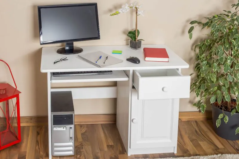 Bureau en bois de pin massif, blanc Junco 190 - Dimensions 75 x 110 x 55 cm