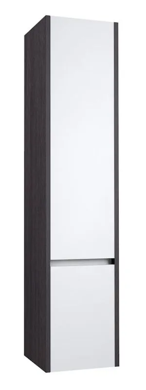 Salle de bain - Armoire haute Kolkata 88, couleur : blanc brillant / chêne noir - 160 x 35 x 35 cm (h x l x p)